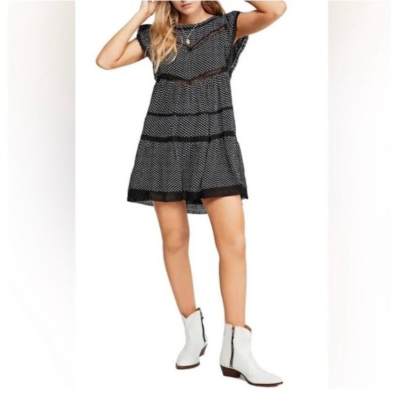 Free People Dresses & Skirts - Free People Retro Kitty Black Floral Mini Dress A Line Size XS